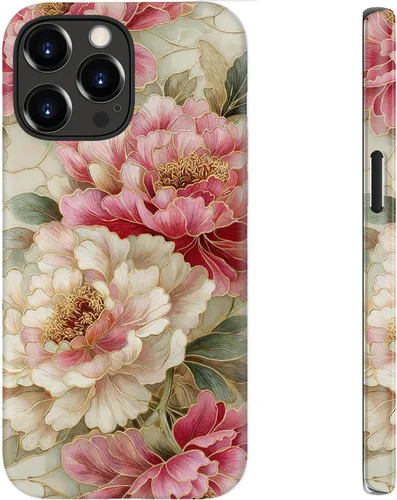 Vista 38 de bemal Funda para iPhone 12 Mini, estética, vintage, floreciente, peonía, concha, femenina, compatible con MagSafe, moderna, única, moderna, moderna