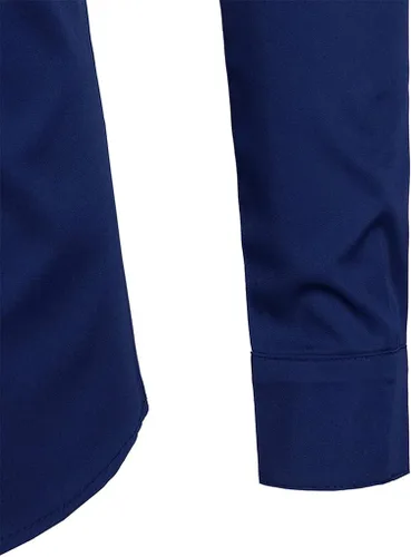 Vista 7 de Camisa de vestir para hombre, cuello mandarín, manga larga, informal, con botones, con bolsillo