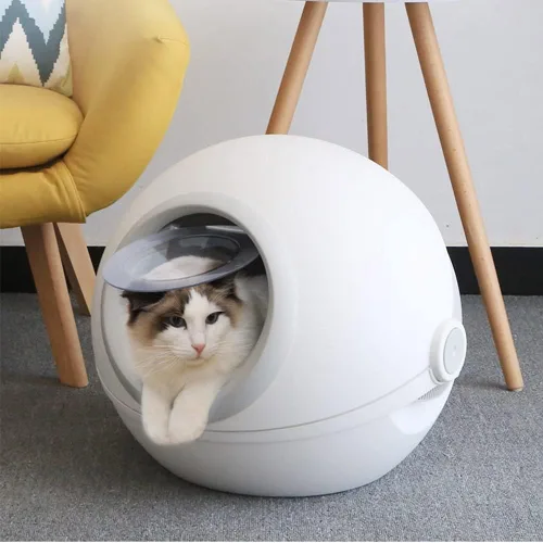 Vista 3 de Inodoro para mascotas, caja de arena para gatos, cerrada, autolimpieza, para entrenamiento, pala para gatos, inodoro, desodorizante, para gatitos