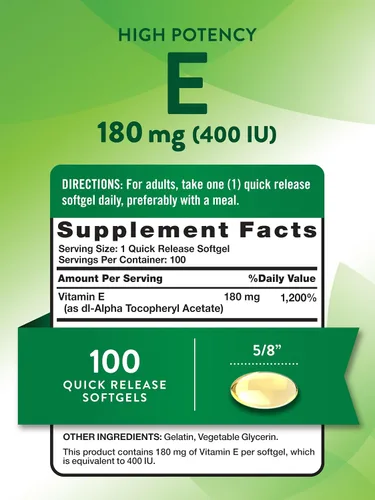 Vista 2 de Nature's Truth Cápsulas blandas de vitamina E 400 UI 180 mg 100 unidades Suplemento sin OMG y sin gluten