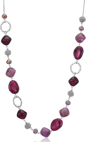 Vista 16 de BULINLIN Collar largo de cuentas para mujer, collar de cadena de suéter plateado con cuentas de resina de cristal, collar de joyería de moda