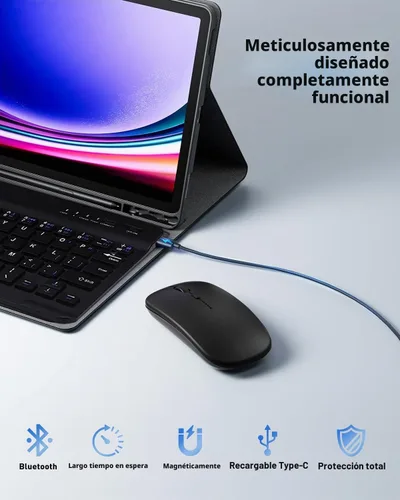 Vista 3 de TUNKARMOR Funda para teclado para Tab A9 de 8.7 pulgadas (2023) - Funda delgada con teclado desmontable y ratón con soporte para bolígrafo, función