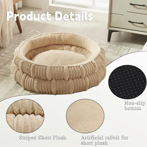 Vista 2 de Camas para perros pequeños, cama para cachorros, camas redondas para gatos de interior, cómoda y duradera para mascotas, cama lavable de lujo