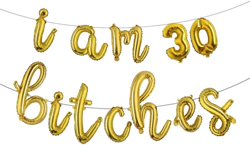 Vista 16 de Globos multicolor con texto en inglés "I AM 30 BITCHES" para decoración de cumpleaños de 30 años para ella (30 perras, negro)