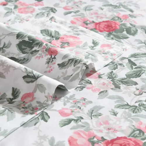 Vista 4 de Laura Ashley - Juego de sábanas individuales con sábana bajera y funda de Bettinas Blooms Rojo