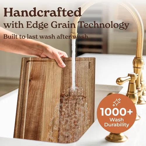 Vista 6 de SMIRLY - Tabla de corte grande de acacia para cocina: tabla de cortar de madera grande con ranura para jugos, tablas de cortar de madera