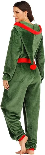 Vista 2 de ReneeCho Disfraz de elfo para mujer, disfraz de Navidad, pijama de elfo verde, traje de vacaciones, Verde