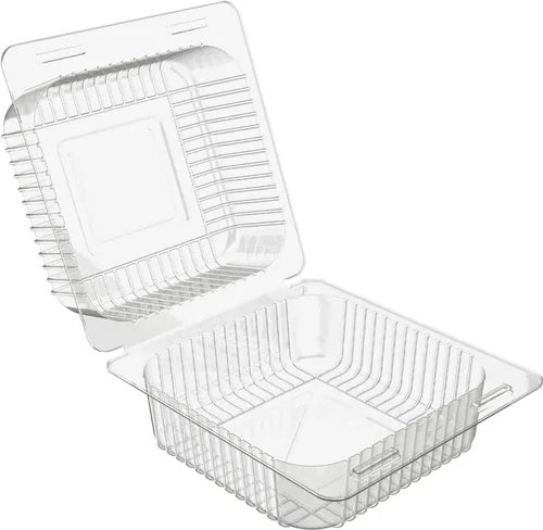Vista 2 de Paquete de 100 recipientes de plástico transparente para llevar, contenedor de plástico desechable con bisagras con tapas transparentes, recipientes