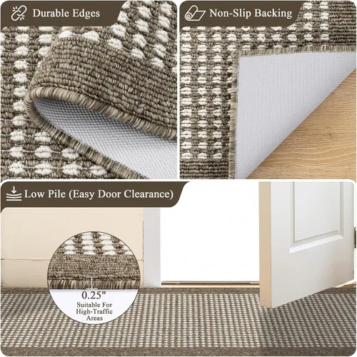 Vista 4 de Ileading - Alfombras de pasillo marrones de 2 x 8 pies, antideslizantes, estilo granja, alfombrillas largas de cocina con respaldo de goma