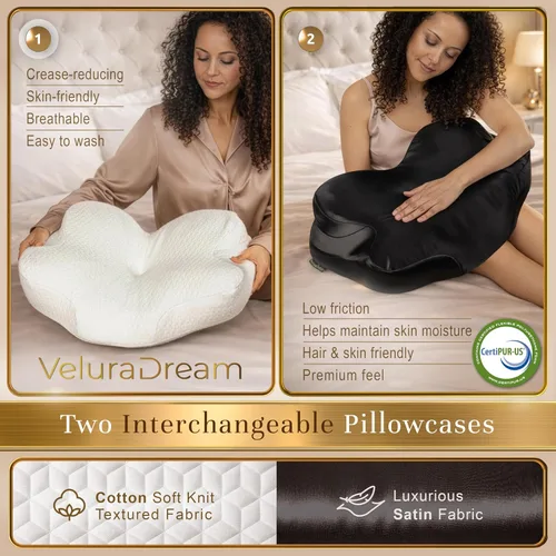 Vista 6 de Almohada cervical cervical para dormir de lado y de espalda, almohada ergonómica de espuma viscoelástica de alta calidad con fundas de almohada Negro