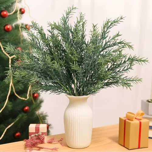 Vista 6 de EDIMENS 3 paquetes de ramas artificiales de cedro de 22.4 pulgadas, tallos sintéticos de cedro de Navidad, ramas de vegetación de hojas sintéticas