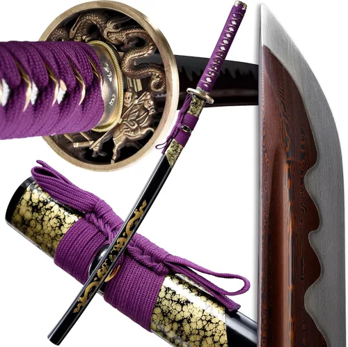 Vista 11 de entez Handcrafted Samurai Katana - Premium Damascus/T10 Clay Tempered Blades - Sharp Functional Japanese Swords, Full Tang