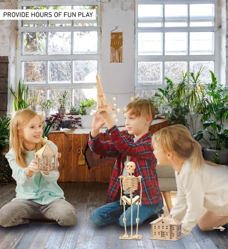 Vista 4 de Puzzled Rompecabezas 3D, esqueleto humano, kit de modelo de construcción de madera, divertido y educativo, juguete de madera para armar