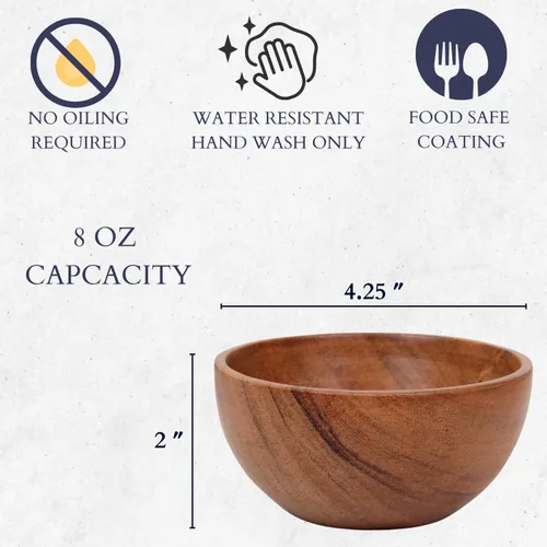 Vista 3 de Juego de 6 pequeños tazones de madera de acacia para postres 4.2 * 2 pulgadas capacidad de 8 oz accesorios para charcutería uso para sumergir