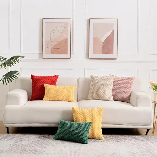 Vista 7 de Fancy Homi - Juego de 2 fundas de almohada decorativas de color rosa polvoriento de 30.5 x 30.5 cm con pompones para sofá cama, decoración moderna