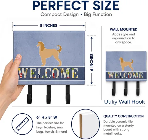 Vista 2 de Caroline's Treasures Afghan Hound - Gancho de pared de bienvenida, triple, multicolor Afghan Hound Welcome artwork on ceramic tile with three