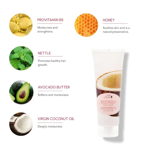 Vista 3 de 100% PURE Honey & Virgin Coconut - Acondicionador restaurador hidratante y reparador de nutrientes para cabello seco dañado, promueve el crecimiento
