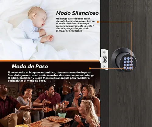 Vista 6 de Cerradura de pomo de puerta con teclado, pomo de puerta de entrada sin llave con mango antideslizante, bloqueo automático, pomo de puerta Negro