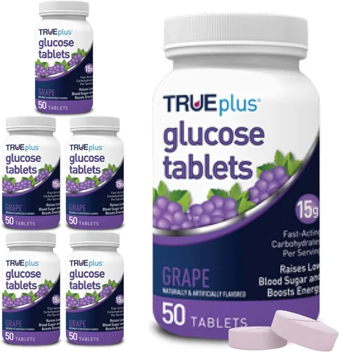Vista 27 de TRUEplus® Tabletas de glucosa, sabor surtido (uva, frambuesa, naranja), botella de 50 unidades (1)