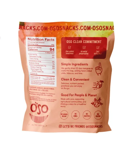Vista 2 de Oso Snacks Mango Chile Seco Bolsa de 7 Oz Sin Azúcar Añadida Sin Conservantes 100% Fruta Sin OGM Simplemente Fruta. Simplemente