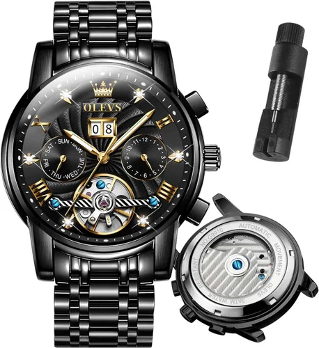 Vista 18 de OLEVS Reloj multifunción para hombre, cronógrafo luminoso impermeable con Negro/Negro