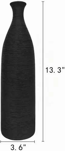 Vista 6 de Jarrón moderno de cerámica negra, jarrones pequeños de cuello estrecho de 13.3 pulgadas, jarrones de cerámica decorativos, chimenea, decoración