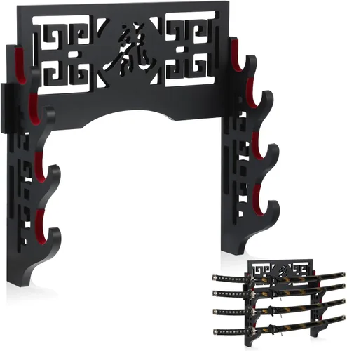 Vista 9 de Barydat Soporte de pared para katana, soporte para espada samurái, soporte para colgar espada japonesa Wakizashi, colección de pasatiempos
