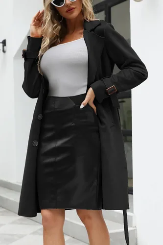 Vista 2 de Bellivera Chaqueta de piel sintética para mujer, abrigo largo de moda para primavera e invierno, cortavientos ligero
