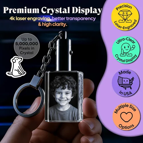 Vista 4 de Monume Llavero de fotos de cristal 2D - Llavero grabado con láser personalizado - Foto de cristal personalizada