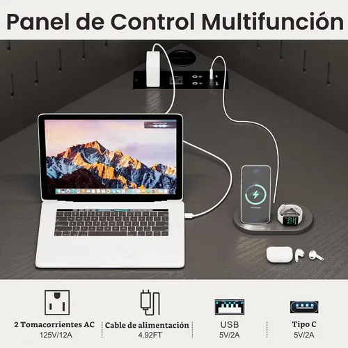 Vista 5 de Escritorio de esquina con luces LED de lectura, escritorio para computadora en forma de L con estante superior y repisas, escritorio triangular