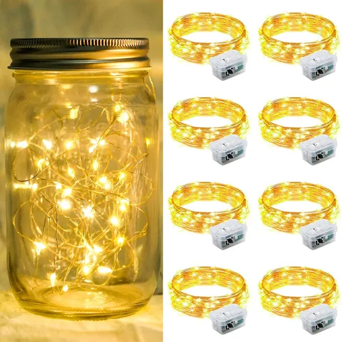 Vista 78 de Paquete de 6 luces de hadas a pilas con temporizador remoto, 8 modos de iluminación, 7 pies, 20 luces LED impermeables para Halloween, Navidad