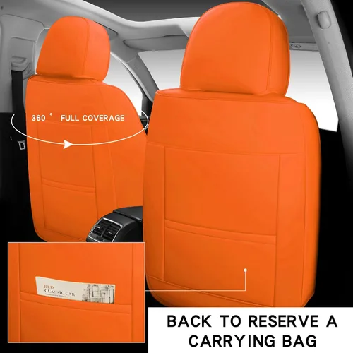 Vista 6 de LGOSG - Juego completo de fundas de cuero para asientos delanteros y traseros para sedán, SUV, 5 asientos, ajuste universal (negro naranja)