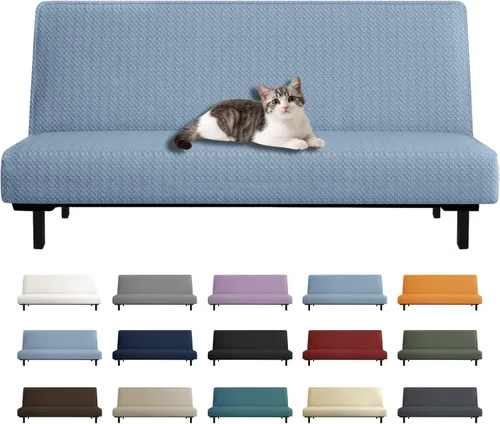 Vista 9 de YEMYHOM Funda para Futón Diseño Jacquard Más Reciente de Alta Elasticidad para Sofá Cama sin Brazos, Protector de Muebles Antideslizante con Parte