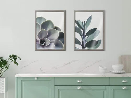 Vista 4 de Kate and Laurel Blake Succulent - Arte de pared de vidrio impreso con 5 marcos por Emiko y Mark Franzen de F2Images, 18 x 24 pulgadas, color gris
