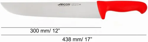 Vista 2 de Arcos Cuchillo de carnicero Range de acero inoxidable nitrum de 12 pulgadas. Cuchillo para carne. Mango rojo de polipropileno. Sistema