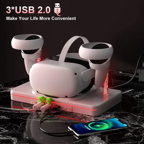 Vista 4 de Base de carga VR para Oculus Quest 2, soporte de carga para Meta Quest 2, accesorios de realidad virtual, estación de carga, controlador