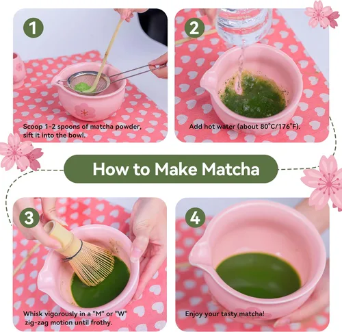 Vista 4 de Juego de 10 batidores de matcha, kit de fabricación de té matcha japonés con batidor de bambú, cuenco de cerámica, herramientas completas