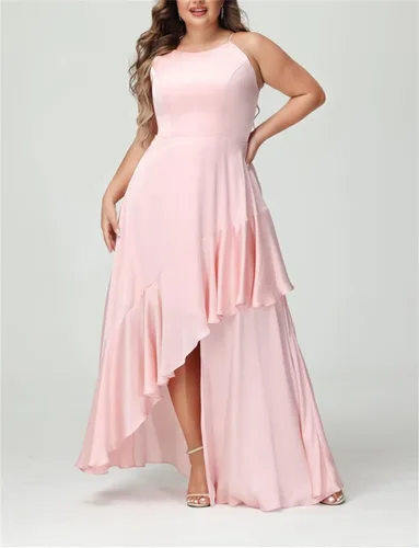 Vista 2 de Plus Size Bridesmaid Dresses with Spaghetti Strap Asymmetrical Sleeveless Formal Party Gowns, Sage, 24 Plus
