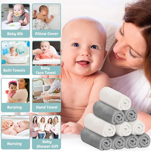 Vista 7 de Newwiee Paquete de 120 paños para bebé, 9 x 8 pulgadas, paño de microfibra suave y pequeña, paño de lavado absorbente para recién nacidos, niños