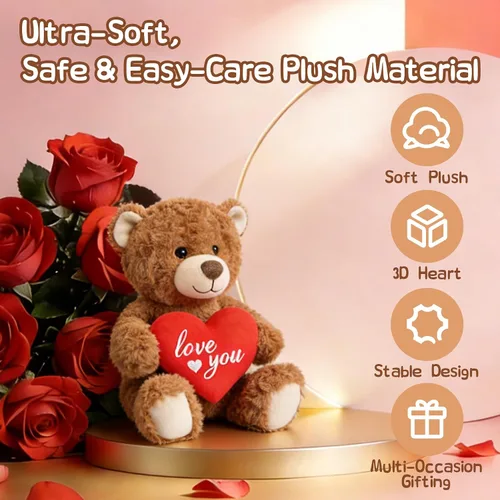 Vista 4 de Oso de peluche para el día de San Valentín – Oso marrón de 8.6 pulgadas, animal de peluche suave, regalo ideal para su novia, mamá, niñas, bonito