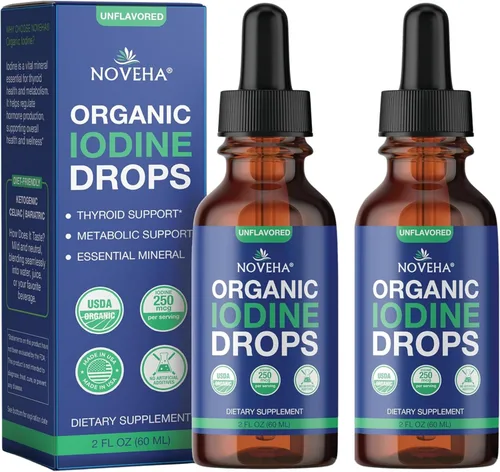 Vista 9 de NOVEHA Gotas de yodo orgánico para la salud de la tiroides y el apoyo al metabolismo, suplemento líquido de yoduro de potasio, 250 mcg por porción