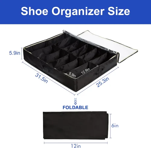 Vista 2 de Surblue Organizador de almacenamiento de zapatos debajo de la cama, solución de almacenamiento de zapatos debajo de la cama, 2 cremalleras de metal