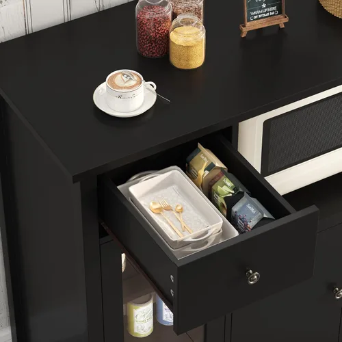 Vista 6 de HORSTORS Gabinete de microondas, gabinete de almacenamiento de cocina Negro