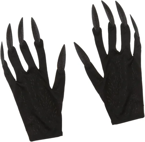 Vista 3 de Guantes de Halloween largos con purpurina para las uñas, guantes de mujer de diablo aterrador, para Halloween, carnaval, vestido de fantasía