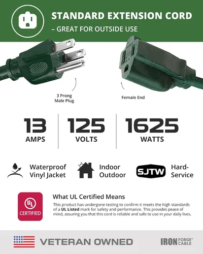 Vista 3 de Iron Forge Cable Cable de extensión resistente a la intemperie de 6 pies para exteriores – 16/3 SJTW resistente cable de extensión verde de 3