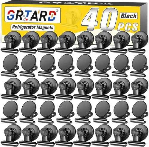Vista 38 de Grtard Paquete de 6 clips magnéticos resistentes, clips magnéticos para refrigerador, imanes de refrigerador, clip magnético fuerte, imanes sin Negro