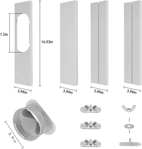 Vista 2 de Kit de ventilación de ventana de CA portátil con manguera de 59 pulgadas, sello de ventana de CA de 5.9 pulgadas, ajustable para ventanas correderas