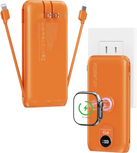 Vista 13 de Portable Charger 10000mAh 20W, Wall Plug, 2 Cables, iWatch Charging Digital Display, Compact Lightweight, USB C Fast Charge, USB-A 18W, Multi