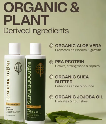 Vista 3 de Ingreendients Champú y acondicionador vegano no tóxico con ingredientes orgánicos, vinagre de sidra de manzana, aceite de árbol de té, color seguro