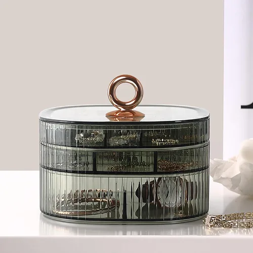Vista 3 de Joyero, organizador de joyas de acrílico de 3 capas con asa, cajas de joyería transparentes para mujeres y niñas, organizador de maquillaje, soporte